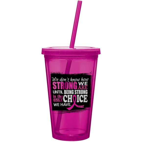 Hot Pink Fight Like a Girl Stainless Steel and Acrylic Travel Tumbler/Mug 